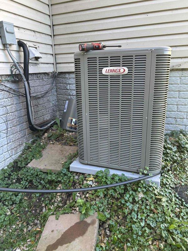 Responded to intermittent cooling issue with nearly-new Lennox AC unit. Homeowner reported system would not start after being turned off for extended periods. Performed multiple system cycles during visit with unit starting normally each time. No error codes present on control board. Installed replacement thermostat as diagnostic measure. Confirmed 5-year labor warranty remains active for future service if needed.