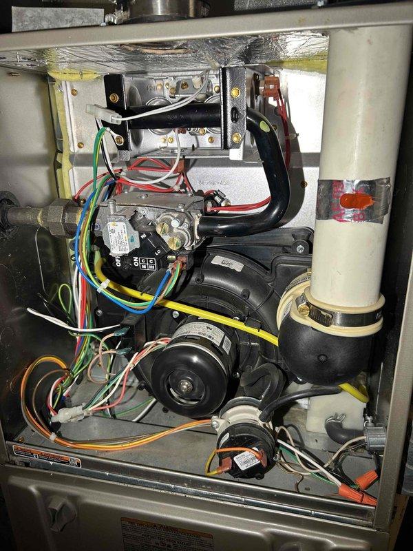 Performed routine tune-up service on customer's furnace, including comprehensive inspection of all major components. Verified proper operation of gas pressure, inducer motor, and blower motor assembly. Replaced furnace air filter and confirmed entire heating system is functioning correctly with no operational issues identified at this time.