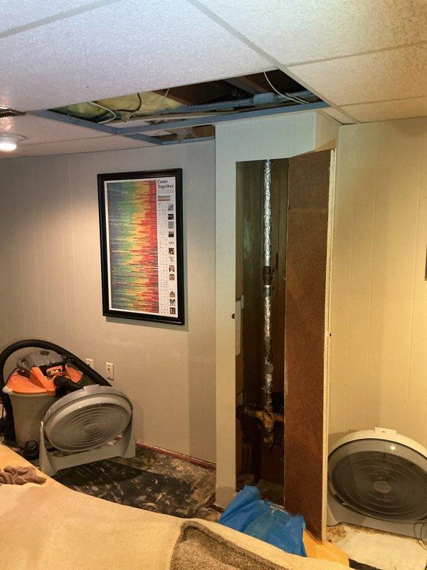 Diagnosed and repaired a water leak at the valve connection on pipe leading to exterior faucet. Observed significant corrosion and deterioration on copper pipe with damaged insulation and water damage to surrounding wooden structure. Provided bid for main line rebuild due to extensive system deterioration.