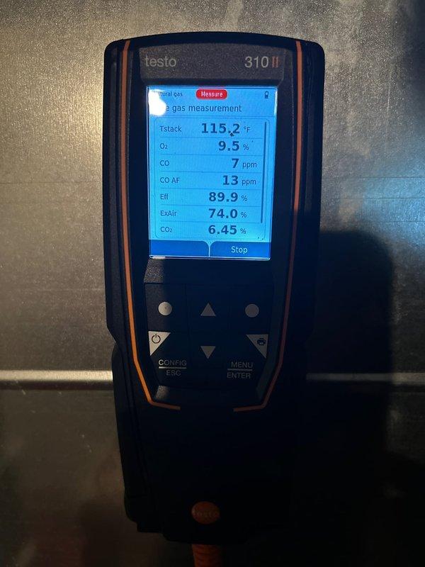 Completed furnace tune-up with full system inspection. Verified proper combustion (89.9% efficiency, 7 ppm CO) and confirmed appropriate gas pressures and electrical components (0.165 amp draw). Replaced filter, cleared condensation lines, and confirmed system is operating safely and ready for winter operation.