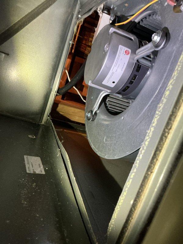 Performed annual furnace maintenance on 8-year-old Daikin system. Cleaned dirty flame sensor, replaced air filter, and inspected air exchanger and humidifier water panel. System now operating properly after flame sensor replacement and comprehensive component check.