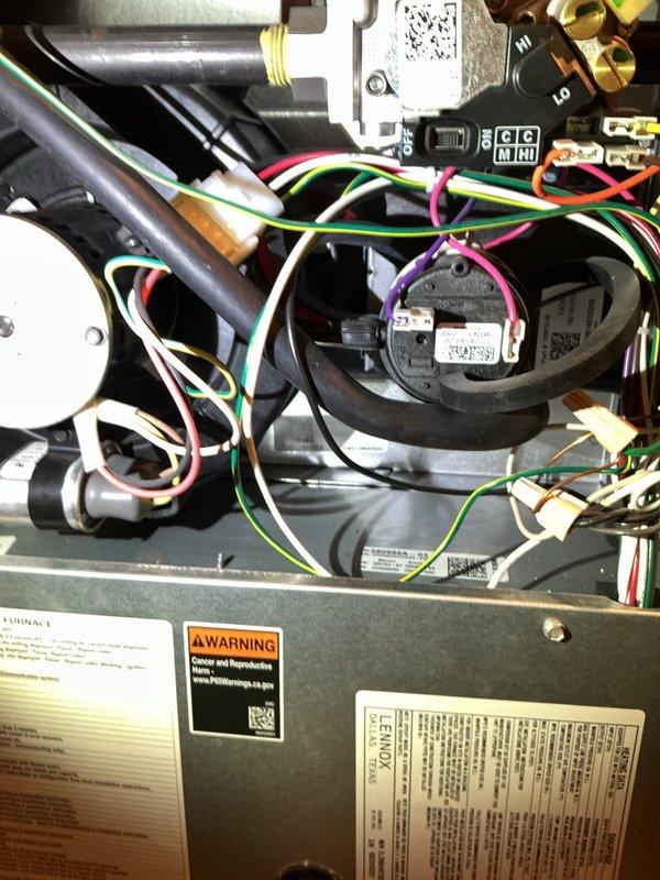 Performed scheduled tune-up maintenance on a 2-year-old Lennox furnace previously installed by our company. Cleaned flame sensor and inspected all components which were found to be functioning properly. System is operating within normal parameters with no issues identified.