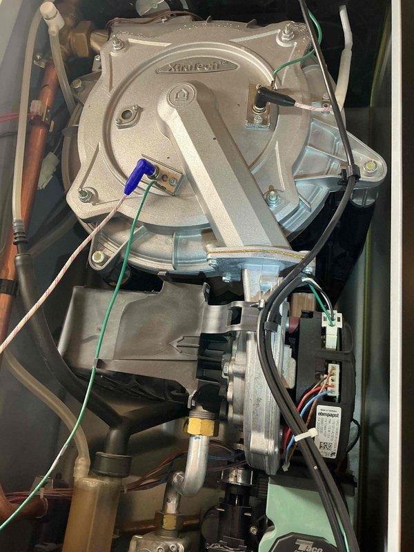 Responded to a service call for HTP boiler intermittently entering purge mode and displaying low water code. Performed diagnostic testing on the low water pressure switch per manufacturer specifications, which yielded 3.5 ohms indicating component failure (manual specifies 0 ohms for proper operation). Verified proper system water pressure and cycled all zones to confirm functionality of remaining components. Recommended replacement of the low water pressure switch and control board, with estimate to follow.