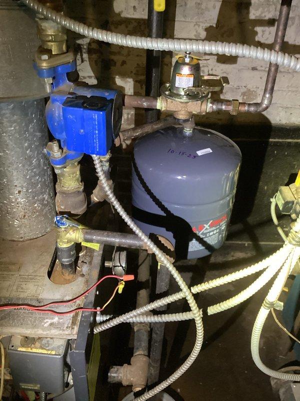 Performed replacement of expansion tank, pressure/temperature relief valve, and auto fill valve on dual boiler system. Properly installed all components per estimate specifications, ensuring correct water pressure settings. Following installation, successfully restarted both boilers, verified proper heating operation, and confirmed all systems functioning normally.