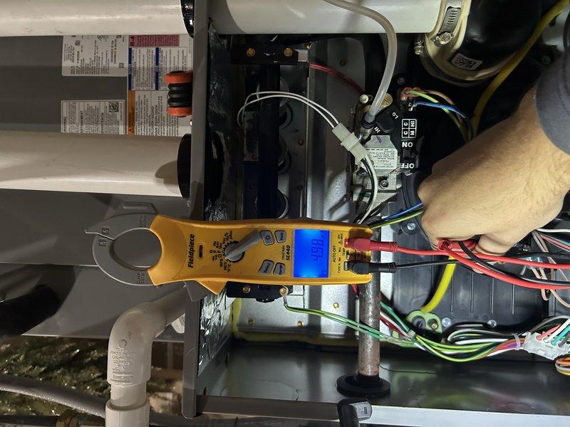 Performed seasonal furnace tune-up on furnace of unknown age. Tested operational functionality including gas pressure on both stages and temperature rise (measured at 99.6°). Completed routine maintenance including replacement of air filter and cleaning of components. Inspected blower wheel and electrical connections. System is functioning properly with all parameters within normal operating ranges.