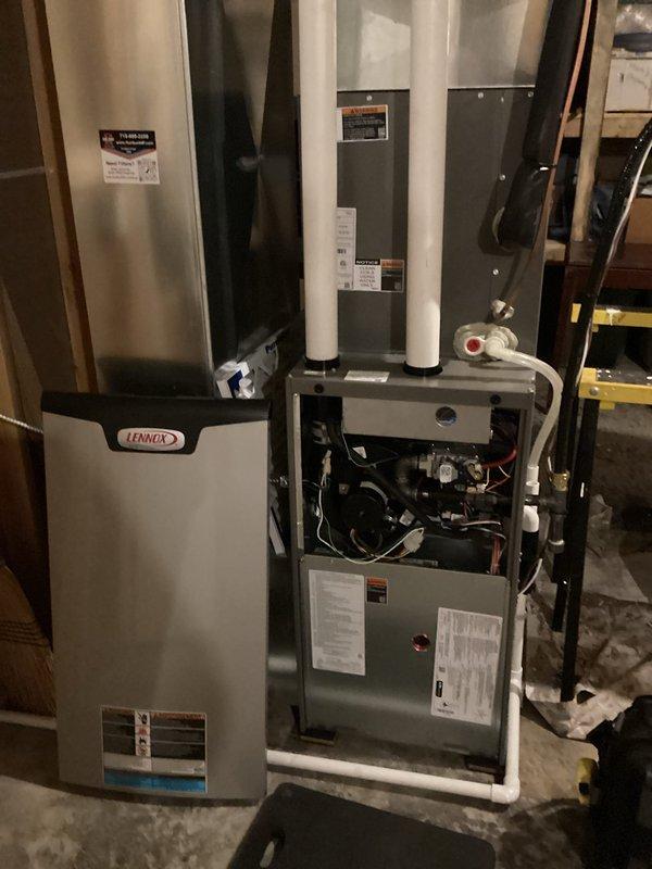 Performed annual maintenance tune-up on 1-year-old Lennox furnace. Inspected all components and verified proper firing sequence in both low and high settings. System is functioning correctly with no issues identified at this time. Photo documentation taken of the complete HVAC system installation including internal components and venting configuration. Performed annual maintenance tune-up on 1-year-old Lennox furnace. Inspected all components and verified proper firing sequence in both low and high settings. System is functioning correctly with no issues identified at this time. Photo documentation taken of the complete HVAC system installation including internal components and venting configuration.