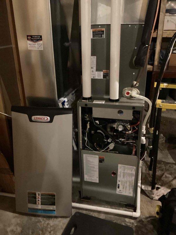 Performed annual maintenance tune-up on 1-year-old Lennox furnace. Inspected all components and verified proper firing sequence in both low and high settings. System is functioning correctly with no issues identified at this time. Photo documentation taken of the complete HVAC system installation including internal components and venting configuration. Performed annual maintenance tune-up on 1-year-old Lennox furnace. Inspected all components and verified proper firing sequence in both low and high settings. System is functioning correctly with no issues identified at this time. Photo documentation taken of the complete HVAC system installation including internal components and venting configuration.