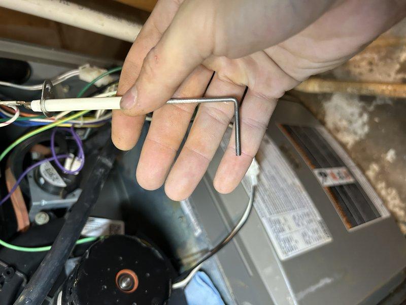 Conducted semi-annual maintenance on 14-year-old HVAC system. Performed standard tune-up procedures including operation testing, temperature rise verification, air filter inspection, condensate drain clearing, and component checks. Identified critical issue with secondary heat exchanger leaking from top; checking warranty status on heat exchanger and preparing quotes for both repair and replacement options. Service advisor scheduled for follow-up consultation.