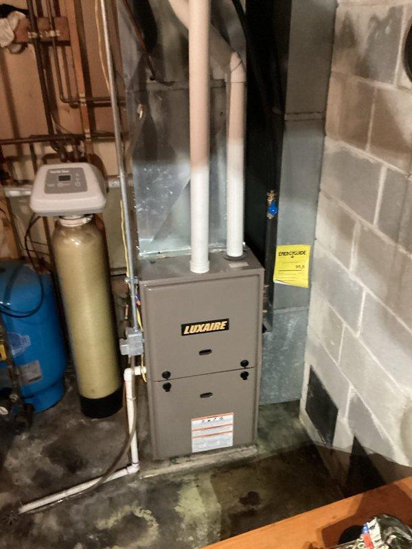 Performed comprehensive tuneup on Luxaire gas furnace for new customer. Thoroughly inspected heat exchanger with no defects found, cleaned condensate system and burners, and verified proper operation. Noted outdoor Guardian AC unit requires leveling; customer will schedule AC service in spring when weather permits. Performed comprehensive tuneup on Luxaire gas furnace for new customer. Thoroughly inspected heat exchanger with no defects found, cleaned condensate system and burners, and verified proper operation. Noted outdoor Guardian AC unit requires leveling; customer will schedule AC service in spring when weather permits.