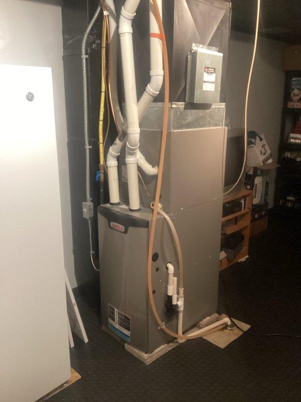 Completed annual furnace tune-up on customer's residential HVAC system. Replaced dirty air filter with customer-supplied replacement, inspected condensate lines and electrical components finding all within specifications. Heat exchanger inspection revealed no compromises, and system demonstrated proper operation with appropriate gas pressures and a temperature rise of 60 degrees. Noted unused humidifier installed on system.