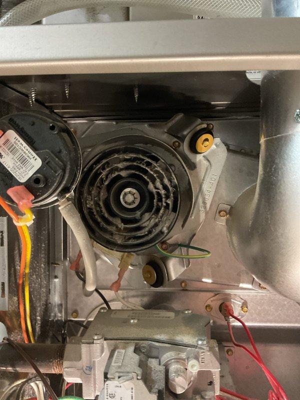 Responded to no-heat service call for aging system (10+ years). Diagnosed failed inducer motor in furnace. Successfully replaced inducer motor, restoring proper system operation and heat to the residence.