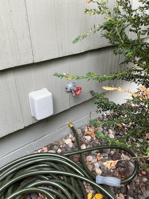 Completed installation of a new main water service valve (up to 1") before the meter and replaced the frost-free hose bibb utilizing existing connections. Service included complete repiping of the meter/main valve assembly and installation of a new exterior frost-proof spigot with proper interior piping through the wooden framing structure.