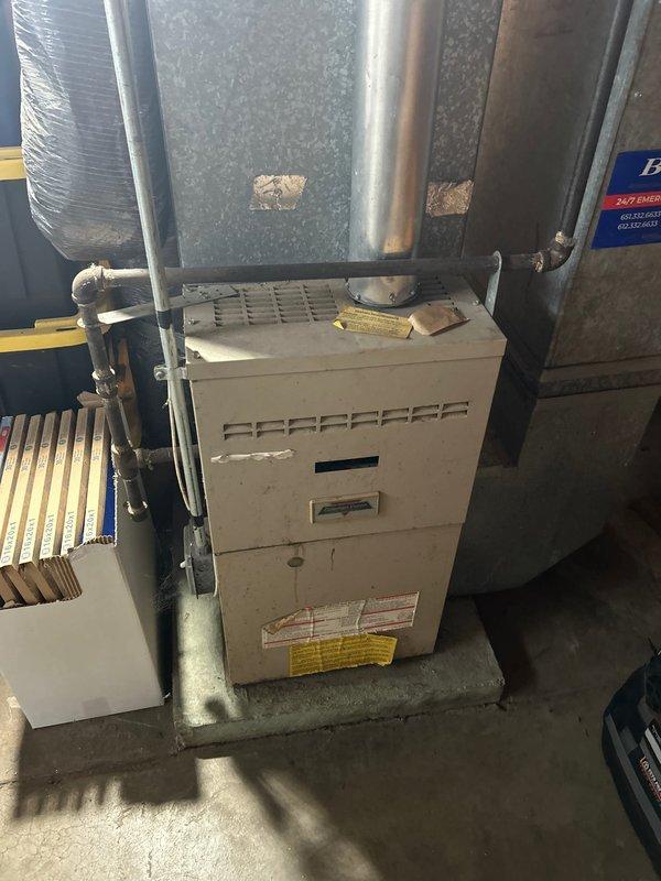 Responded to no-heat call for 30+ year old furnace. Diagnosed failed gas valve and discovered compromised heat exchanger upon inspection, rendering the unit unsafe for operation. Scheduled follow-up appointment for complete system replacement estimate as repair is not recommended due to age and condition of equipment.