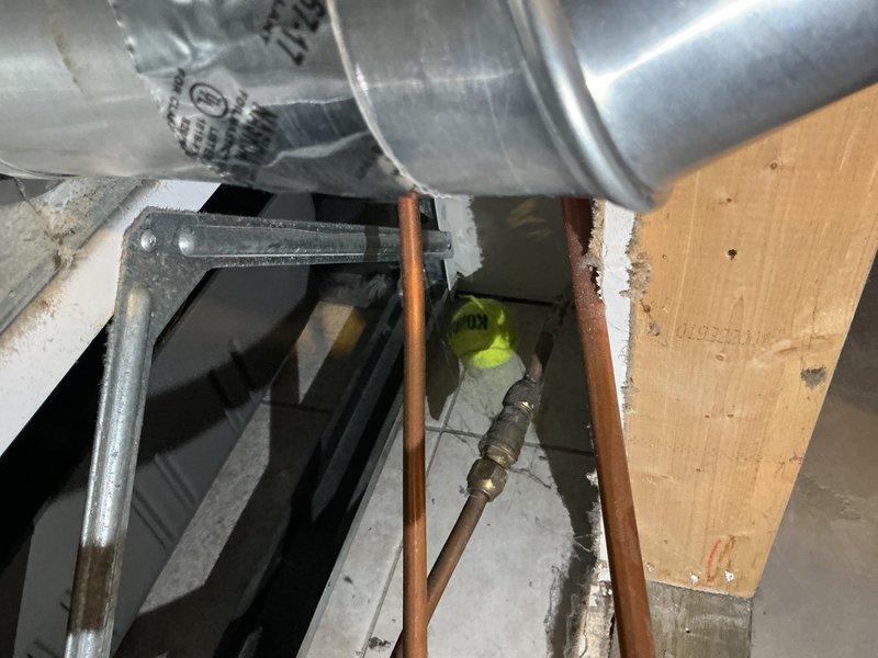 Responded to service call for sink leak in bathroom. Determined issue was a leaking drain strainer and replaced necessary washers to resolve. Also removed copper gas line and installed flex line for dryer connection. Customer was informed about city inspection requirements after gas line modification.