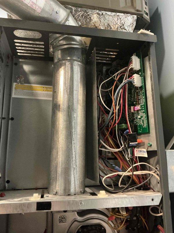 Responded to no heat complaint on 7-year-old Daikin furnace that was lighting but immediately extinguishing. Diagnosed failed flame sensor (reading 0.2 µA) which was not dirty but malfunctioning. Customer supplied replacement sensor which was installed, achieving proper microamp reading of 2.2 µA. System now heating normally after verifying all other components functioning properly.