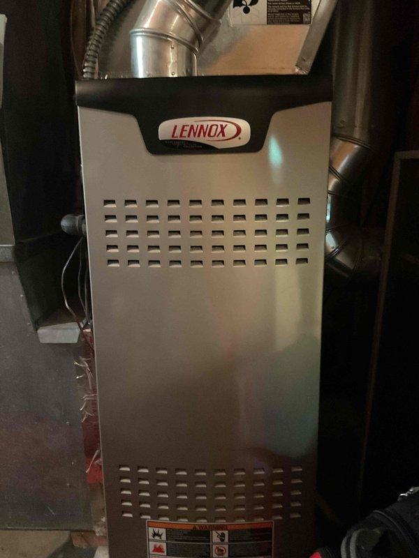 Responded to no heat complaint where thermostat was set at 74° but space temperature only reaching 69°. Upon inspection of the Lennox furnace (less than 10 years old), determined the issue was a dirty filter. Replaced filter on hinged filter rack and verified proper system operation.