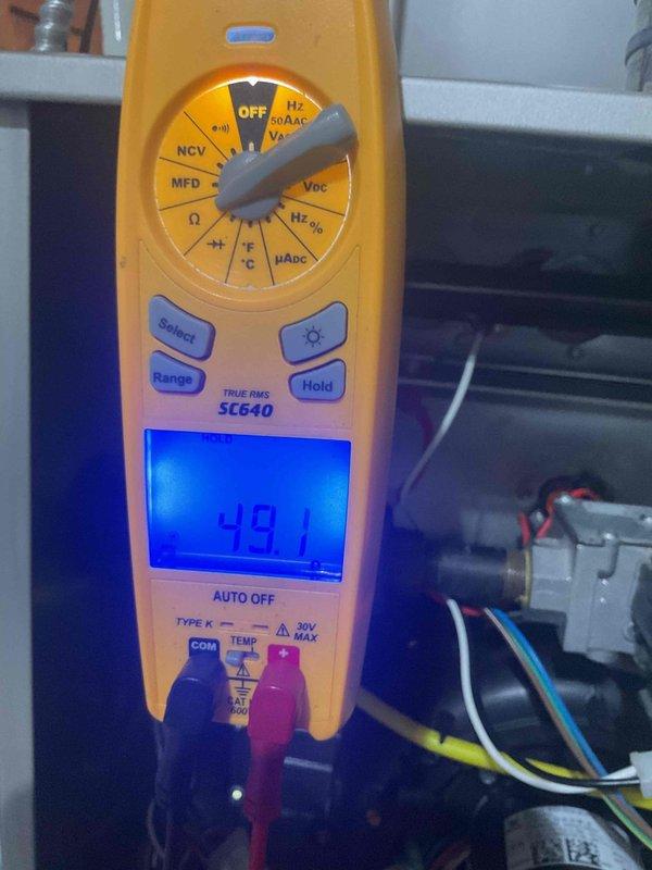 Performed complete furnace and AC tune-up service on 10-year-old system. Conducted electrical testing with SC640 multimeter confirming proper voltage readings. Replaced dirty filter and verified proper system operation. No operational issues identified after comprehensive inspection.