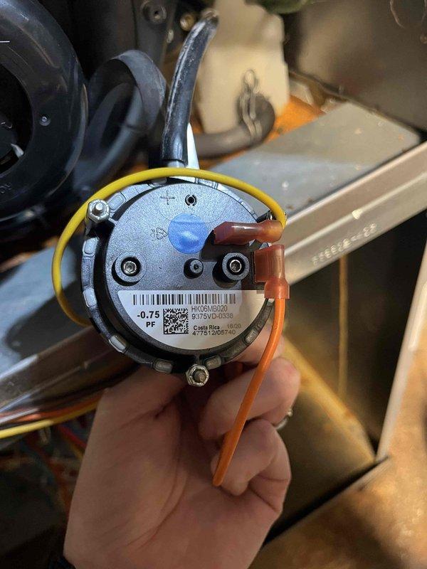 Responded to no heat complaint on 5-year-old furnace that was shutting down after 15-20 seconds of operation. Diagnosed pressure switch issue with fault code indicating "pressure switch stuck." Upon testing, identified one of the dual pressure switches exhibiting slow response and dull sound when manually actuated. Replaced faulty dual pressure switches, restoring normal system operation. Unit should still be under parts warranty. Responded to no heat complaint on 5-year-old furnace that was shutting down after 15-20 seconds of operation. Diagnosed pressure switch issue with fault code indicating "pressure switch stuck." Upon testing, identified one of the dual pressure switches exhibiting slow response and dull sound when manually actuated. Replaced faulty dual pressure switches, restoring normal system operation. Unit should still be under parts warranty.
