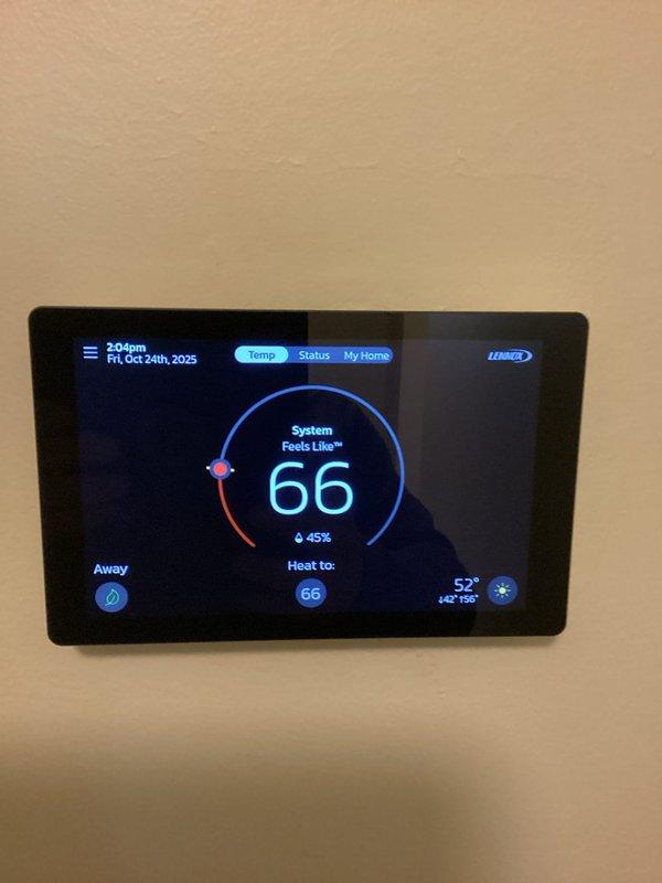 Diagnosed and resolved heat pump operational issue with a recently installed Lennox system. Heat pump was not engaging during heating cycles, allowing only furnace operation. Adjusted High Balance Point settings on the Lennox thermostat and cycled the system to verify proper operation. Confirmed system returned to normal operation with appropriate set points.