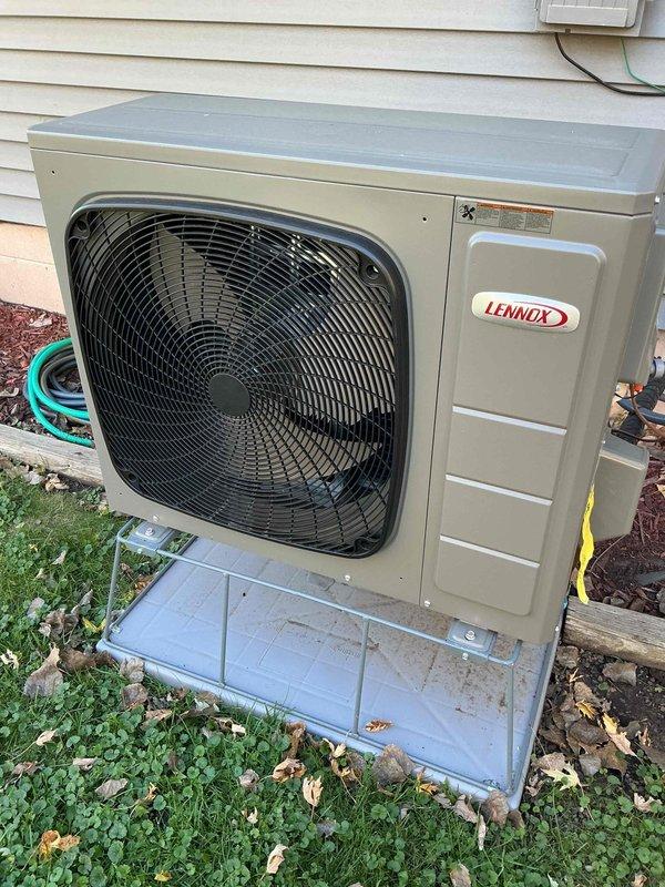 Responded to no-heat complaint on recently installed Lennox heat pump system. Diagnostic inspection revealed discharge thermostat in coil was interrupting signal to furnace. Temporarily bypassed faulty component and ordered replacement parts. After system reset, heat pump resumed normal operation with appropriate line temperature (150°) and supply temperature (95°). Monitored system for 30 minutes to confirm stable operation with no recurrence of issue.