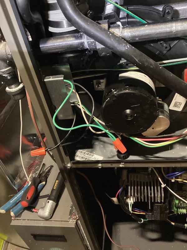 Performed furnace installation reconnect requiring new thermostat wire installation from furnace to main level. Added protective flex conduit for existing furnace wiring and installed a switch GFCI outlet. Completed electrical connections at furnace junction box and internal furnace components. Replaced existing 20-amp breaker with appropriate 15-amp breaker to match furnace specifications.