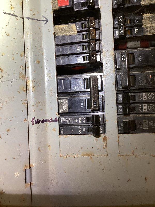 Performed furnace installation reconnect requiring new thermostat wire installation from furnace to main level. Added protective flex conduit for existing furnace wiring and installed a switch GFCI outlet. Completed electrical connections at furnace junction box and internal furnace components. Replaced existing 20-amp breaker with appropriate 15-amp breaker to match furnace specifications.