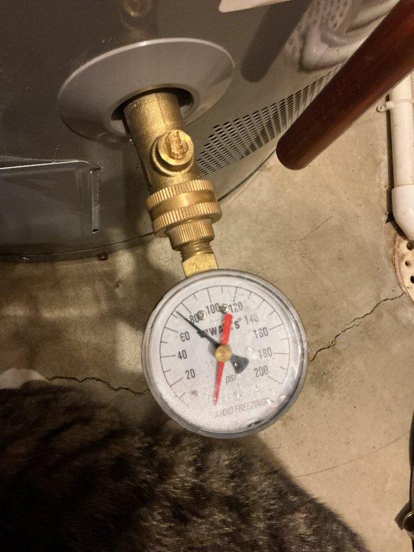 Performed scheduled water heater flush maintenance on 8-year-old unit as part of pre-paid service agreement. Inspected pressure gauge reading and verified proper system operation. Completed comprehensive plumbing inspection as part of family rewards program, examining mechanical room components including HVAC connections and water supply systems.