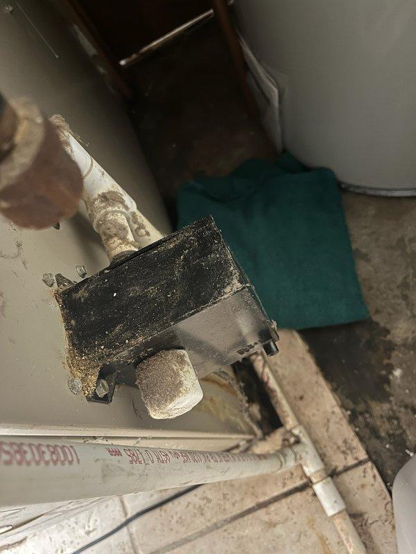 Responded to customer complaint of furnace leaking water from condensation trap. Inspected 21-year-old Lennox furnace and discovered missing clean out drain plug that was likely lost during recent tune-up service. Fabricated and installed replacement plug which successfully resolved the leak issue.