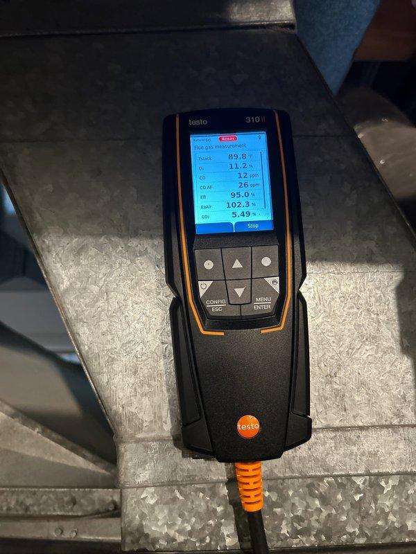 Performed routine maintenance on 14-year-old Carrier furnace. Verified safe combustion with Testo analyzer showing proper efficiency readings, cleaned flame sensor and blower wheel, confirmed proper gas pressures and electrical connections, and ensured condensation drains were clear. System operating correctly with thermostat maintaining 72° indoor temperature. Performed routine maintenance on 14-year-old Carrier furnace. Verified safe combustion with Testo analyzer showing proper efficiency readings, cleaned flame sensor and blower wheel, confirmed proper gas pressures and electrical connections, and ensured condensation drains were clear. System operating correctly with thermostat maintaining 72° indoor temperature.