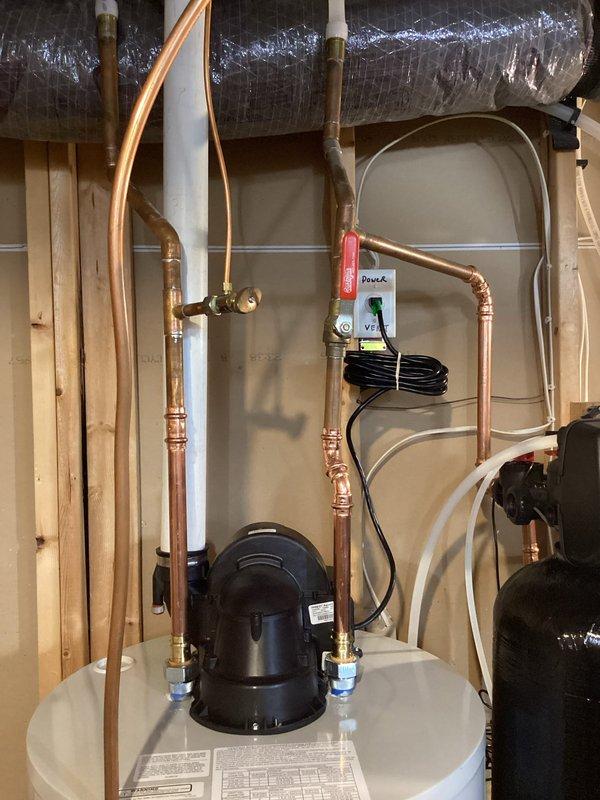 Responded to customer complaint regarding vibration and noise when water softener power vent activates. Identified PVC 90-degree fitting pressing against ductwork, causing vibrations to transfer throughout the residence. Installed rubber shims between the fitting and ductwork, significantly reducing vibration transfer. Customer confirmed satisfaction with the resolution. Documented installation with required photographs for inspection purposes.