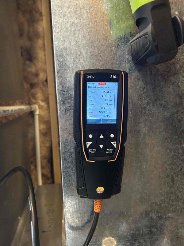 Performed comprehensive furnace tune-up including carbon monoxide testing, gas pressure verification, and system inspection of associated components (humidifier and air exchangers). Maintenance included filter inspection, flame sensor cleaning, and removal of dust/debris accumulation. Combustion analysis readings showed proper operation with all parameters within normal ranges. System is functioning correctly with no issues identified.