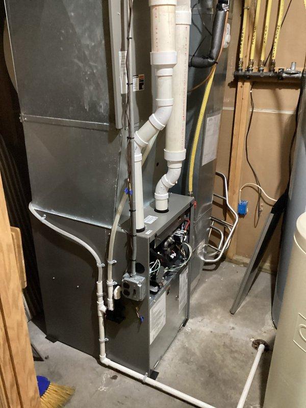 Performed a comprehensive inspection and safety check on the 2-year-old gas furnace as required by state regulations. Verified heat exchanger integrity, proper venting, burner functionality, and confirmed zero carbon monoxide readings. Repaired a minor condensate trap leak by disassembling and retightening components. Furnace passed all operational parameters and is in excellent condition. Inspection documentation has been completed and will be provided via email. Performed a comprehensive inspection and safety check on the 2-year-old gas furnace as required by state regulations. Verified heat exchanger integrity, proper venting, burner functionality, and confirmed zero carbon monoxide readings. Repaired a minor condensate trap leak by disassembling and retightening components. Furnace passed all operational parameters and is in excellent condition. Inspection documentation has been completed and will be provided via email.