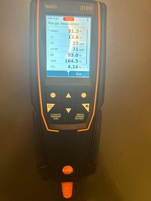 Performed annual maintenance on 2-year-old Bryant furnace. System operating safely with appropriate gas pressures, clean filters, and good electrical connections. Cleaned flame sensor, verified ignitor functionality, confirmed proper inducer amp draws, and cleared condensation drains. Diagnostic testing showed 93.0% efficiency with acceptable CO levels. Noted two issues requiring attention: non-operational electric air cleaner and customer-reported problems with water softener.