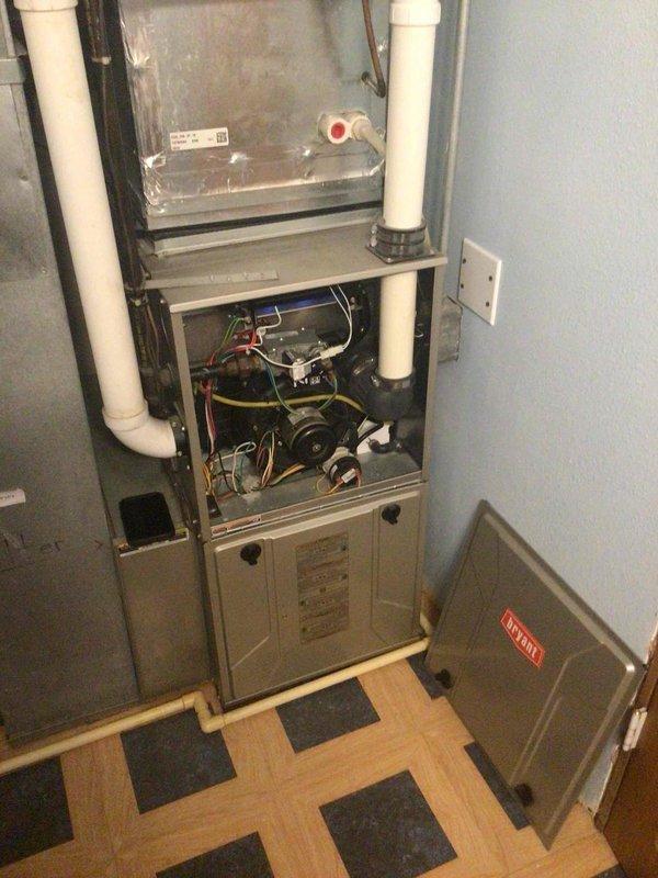Performed comprehensive furnace maintenance as part of biannual agreement service. Conducted full system diagnostic including electrical testing with all components operating within specifications. Serviced flame sensor, verified clear drainage hoses, and installed customer-provided electrostatic filter with proper cleaning instructions documented on ductwork. System functioning optimally after service.
