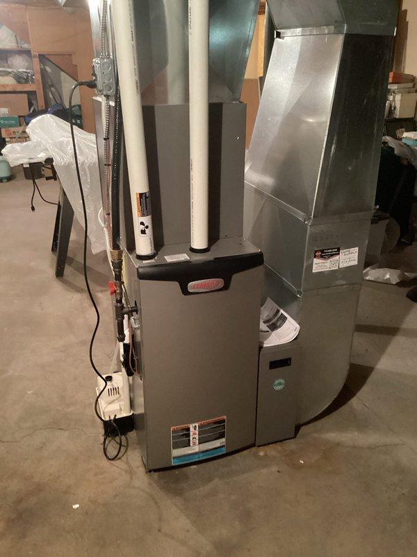 Performed comprehensive maintenance on 2-year-old Lennox furnace. Replaced customer-supplied dirty filter, cleaned condensate lines and critical components, and inspected heat exchanger with no issues found. System demonstrated proper operation with 70° temperature rise and appropriate gas pressure during 15-minute test cycle.