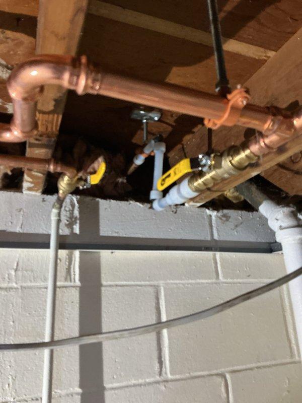Responded to water leak from 3/4" copper pipe supplying outdoor spigot. Inspection revealed leakage into basement false ceiling. Replaced damaged outdoor faucet, re-piped affected section of copper supply line, and installed additional supports to ensure stability and prevent future issues.
