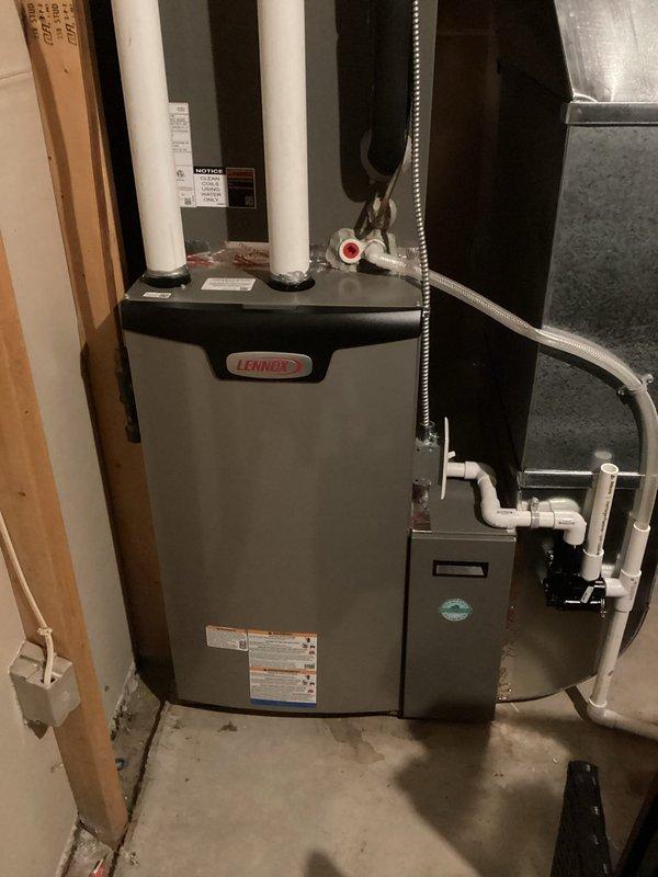 Responded to warranty callback for a newly installed Lennox furnace with continuous fan operation issue. Diagnosed and found system throwing erroneous code for low GWP sensor failure on a standard 410 system that doesn't utilize such sensors. Resolved by accessing control board and disabling the incorrect DIP switch settings that were triggering the false sensor error. Tested system operation after adjustment and confirmed proper fan cycling.