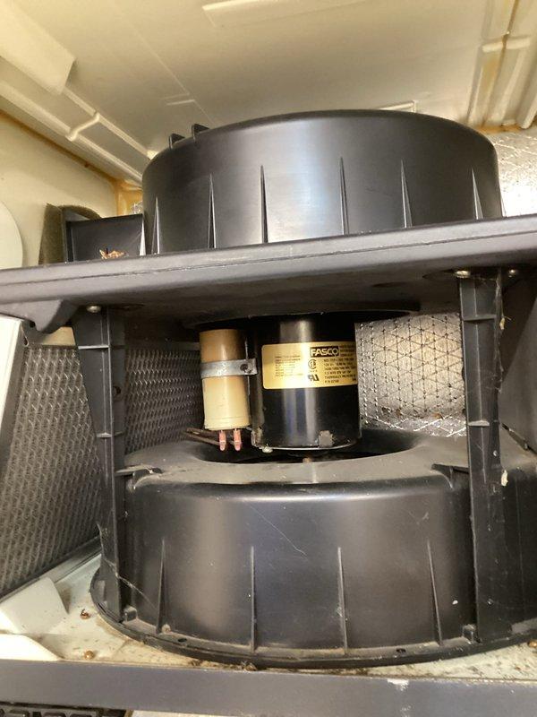 Performed furnace tune-up including inspection of heat exchanger, burners, blower, safety switches, gas pressures, and ventilation system. Diagnosed noise issue with ECM blower motor requiring replacement. Identified seized HRV fan motor showing excessive heat, posing potential fire hazard - shut down HRV and recommended equipment replacement. System otherwise functioning properly.