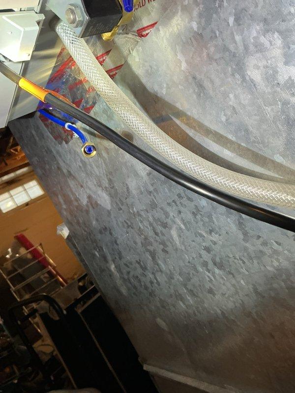 Inspected water pressure issue affecting furnace humidifier. Discovered leaking waterline to humidifier, which was disconnected and water supply shut off as temporary measure. Diagnosed need for pressure reducing valve to normalize system pressure. Provided customer with solution options including installation of new waterline with brass sleeve and washer.