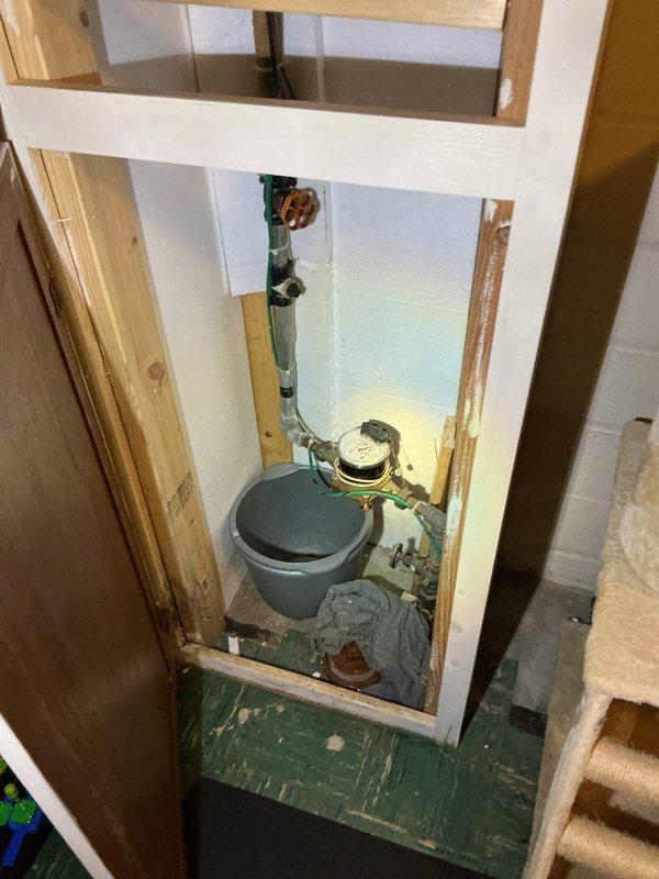 Inspected water pressure issue affecting furnace humidifier. Discovered leaking waterline to humidifier, which was disconnected and water supply shut off as temporary measure. Diagnosed need for pressure reducing valve to normalize system pressure. Provided customer with solution options including installation of new waterline with brass sleeve and washer.