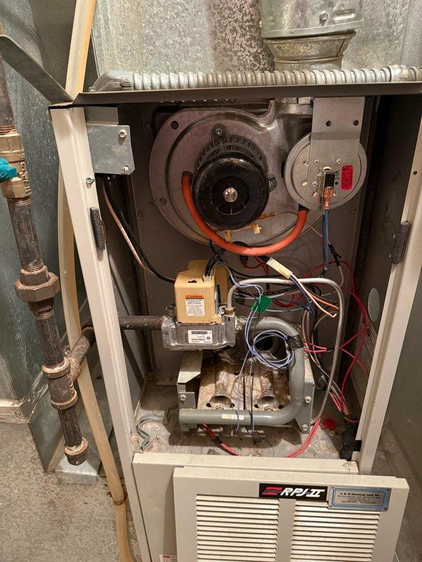 Responded to no-heat call for ICP 80% furnace (28 years old). Upon inspection, identified multiple cracks in both burners and the heat exchanger. Due to significant safety concerns, performed a safety shutdown of the system. Visually demonstrated the damage to customer's daughter and explained the critical hazards. Recommended consultation with comfort advisor regarding replacement options due to equipment age and safety issues.