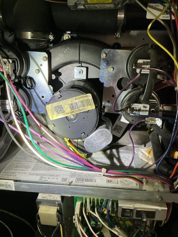 Performed routine maintenance tune-up on 20-year-old Lennox high-efficiency furnace. Inspected heat exchanger (good condition) and verified proper combustion. Identified corrosion on condensation trap indicating possible crack requiring replacement. System currently functioning correctly but recommended condensation trap replacement and consultation with comfort advisor for long-term reliability.