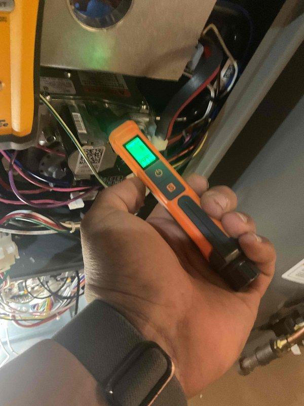 Performed annual maintenance on 1-year-old furnace system. Conducted electrical testing with multimeter to verify proper voltage and connections. Measured gas pressure using dual port manometer, confirming readings within manufacturer specifications (11.7/2.4). All components functioning normally, no issues identified.