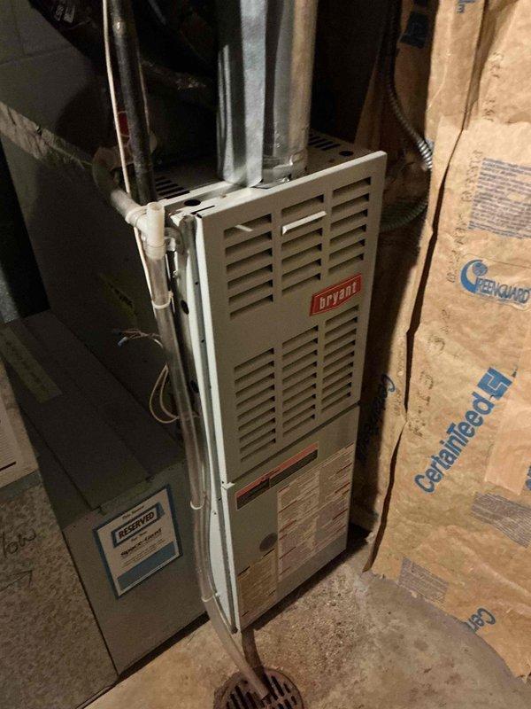 Performed standard tune-up on 26-year-old Bryant furnace. System inspection revealed good condition of igniter, flame sensor, gas valve, draft motor, blower motor, and control board with temperature rise within specification. Identified a potential crack in heat exchanger that requires attention as a safety concern. Recommended either heat exchanger replacement or new furnace installation to homeowner, who will discuss options with landlord.