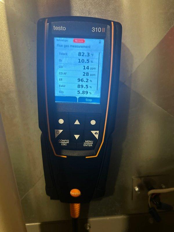 Performed 8-12 furnace tune-up on 4-year-old Lennox system. Confirmed proper operation with 96.2% efficiency and safe CO levels (14 ppm). Serviced system including flame sensor cleaning, ignitor verification, filter inspection, and condensate drain clearing. All electrical components, gas pressure, and motor amp draws tested within normal operating parameters.