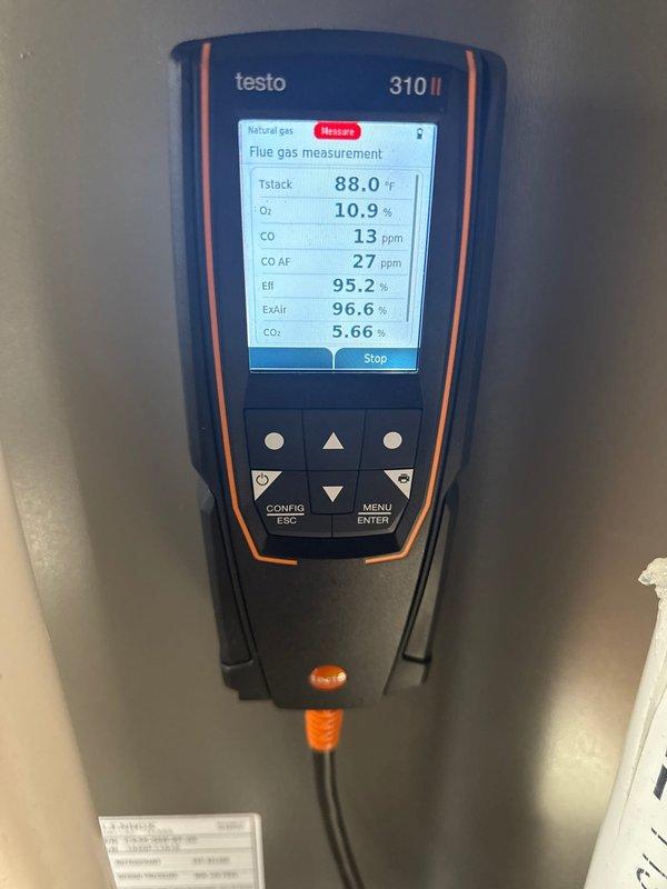 Performed scheduled maintenance on 4-year-old Lennox furnace. Verified safe combustion operation with combustion analyzer showing 95.2% efficiency, 13 ppm CO, and proper O₂/CO₂ levels. Inspected electrical components and connections, cleaned flame sensor, verified ignitor operation, and confirmed appropriate motor amp draws. System has clear condensation drains, clean filter, and gas pressure within specification.