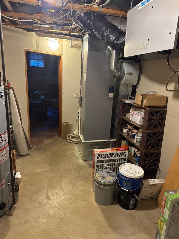 Performed standard maintenance tune-up on 9-year-old Armstrong Air high-efficiency furnace, inspecting all components and finding system in good working order. Discovered and corrected a 75% closed damper to improve airflow to upstairs bedroom and bathroom. Customer declined additional services including duct cleaning and comfort advisor consultation despite concerns about airflow and an aging AC unit.