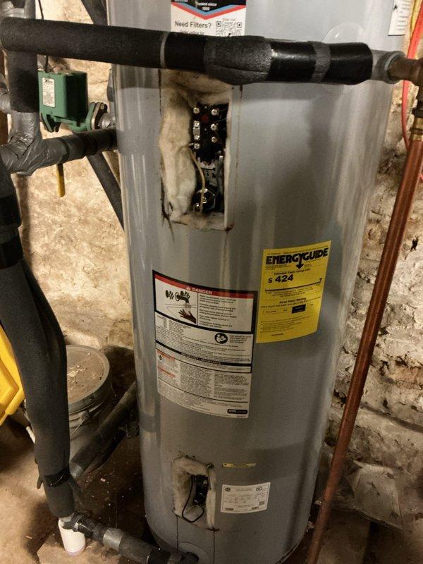 Responded to customer report of no hot water from 50-gallon electric Smith water heater installed approximately 2 years ago. Diagnostic testing revealed failed heating elements and thermostats. Replaced both thermostats and elements to restore proper heating function, resolving the no hot water issue. Also addressed reported leak from bottom of unit during service visit.