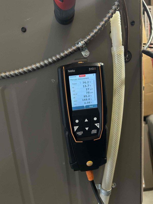 Performed furnace tune-up on Gibson unit. Inspected and verified good flame sensor operation, tested and adjusted gas valve pressure to proper specification. Filter in good condition. Checked pressure switch and inducer motor functionality - both operating correctly. Conducted combustion analysis with Testo 310 II analyzer, confirming safe carbon monoxide levels within acceptable limits. All systems operating normally with no issues or concerns identified.