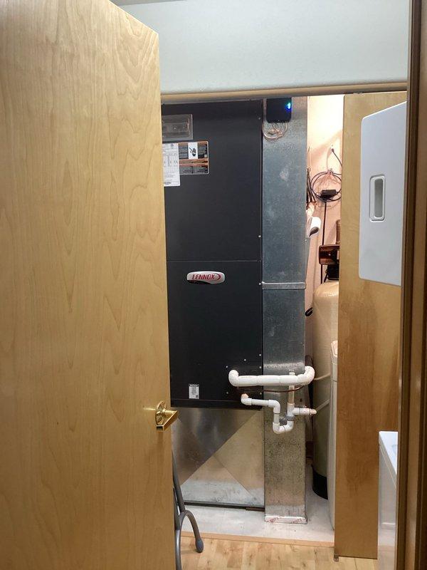 Performed semi-annual maintenance on Lennox heat pump system per Family Rewards agreement. Conducted complete tune-up on electric heat and heat pump components with all electrical connections testing within specifications. Replaced dirty filter, verified proper operation in both standard and emergency heat modes with acceptable temperature rises (40° and 45° respectively), and inspected indoor air handler and outdoor condensing unit with no issues found.